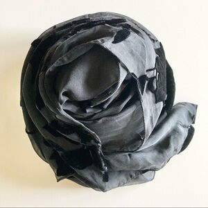 Vintage Black Velvet Embroidered Floral Rectangle Scarf